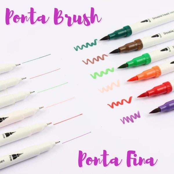 Imagem de Kit 12 Canetas Ponta Dupla Brush Escolar - Europio