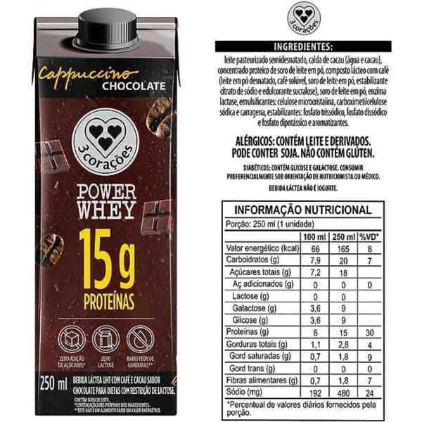 Imagem de Kit 12 Cappuccino Chocolate Power Whey  Zero Lactose 250ml