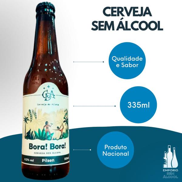 Imagem de Kit 12 Cerveja Do Atleta Sem Álcool Bora! Bora! Pilsen 335 Ml