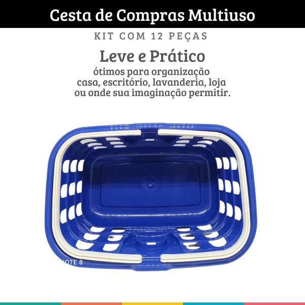 Imagem de Kit 12 Cestas de Compras Supermercado Cestinha Farmácia Azul