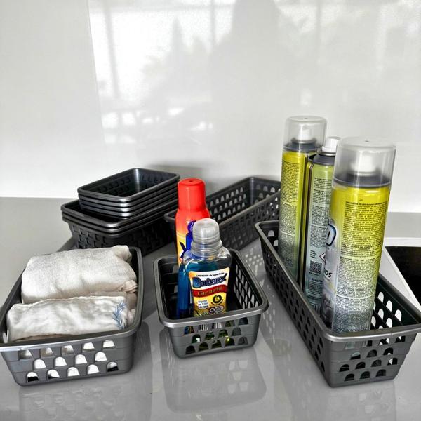 Kit 12 Cestos Caixa Organizadora Multiuso Armário Gaveta Comprido e Retangular P e M Cinza - 123Organizei Imagem de Kit 12 Cestos Caixa Organizadora Multiuso Armário Gaveta Comprido e Retangular P e M Cinza