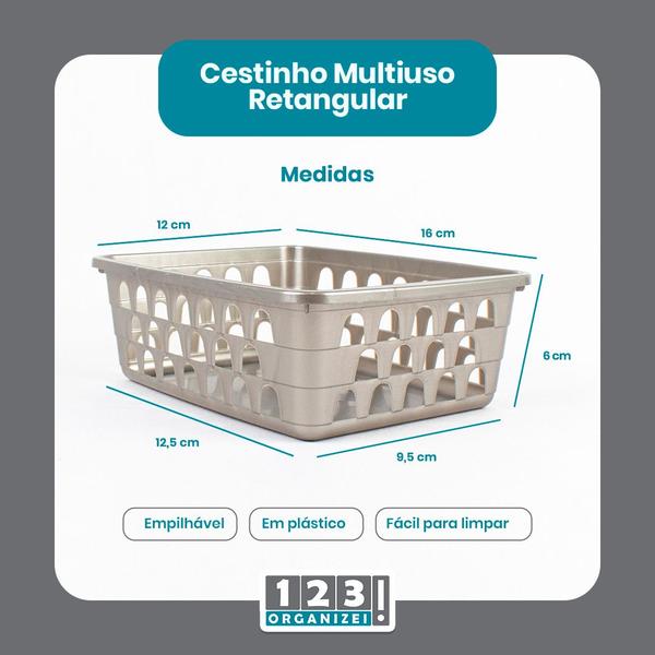 Kit 12 Cestos Caixa Organizadora Multiuso Armário Gaveta Comprido e Retangular P e M Cinza - 123Organizei Imagem de Kit 12 Cestos Caixa Organizadora Multiuso Armário Gaveta Comprido e Retangular P e M Cinza