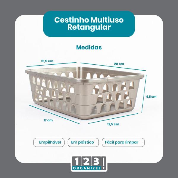 Imagem de Kit 12 Cestos Caixa Organizadora Multiuso Armário Gaveta Comprido e Retangular P e M Cinza