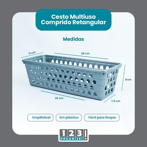 Kit 12 Cestos Caixa Organizadora Multiuso Armário Gaveta Comprido e Retangular P e M Cinza - 123Organizei Imagem de Kit 12 Cestos Caixa Organizadora Multiuso Armário Gaveta Comprido e Retangular P e M Cinza