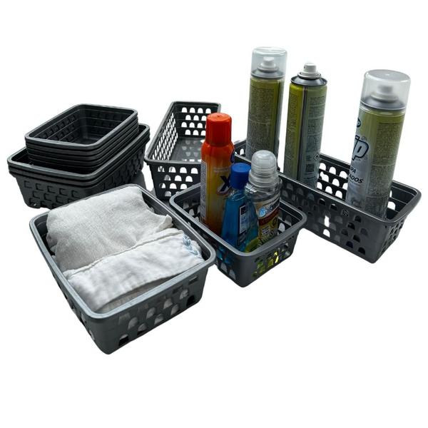 Kit 12 Cestos Caixa Organizadora Multiuso Armário Gaveta Comprido e Retangular P e M Cinza - 123Organizei Imagem de Kit 12 Cestos Caixa Organizadora Multiuso Armário Gaveta Comprido e Retangular P e M Cinza