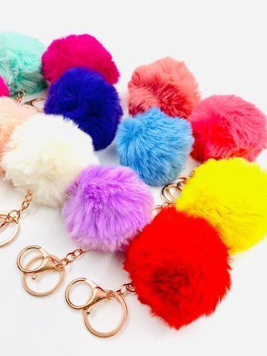 Imagem de Kit 12 Chaveiros De Pompom Pelúcia Peludo Macio Bolsa