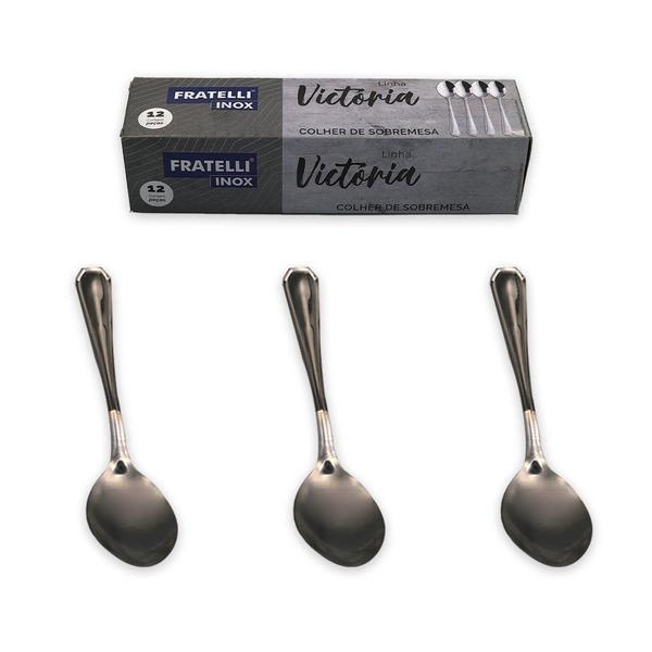 Imagem de Kit 12 Colheres de Sobremesa Conjunto Talher Utensílios Cozinha Prata Inox Colher Pequena