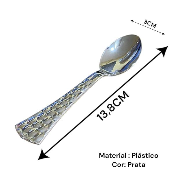 Imagem de Kit 12 Colheres sobremesa Luxo Plástico 13.8cm Prata Festa