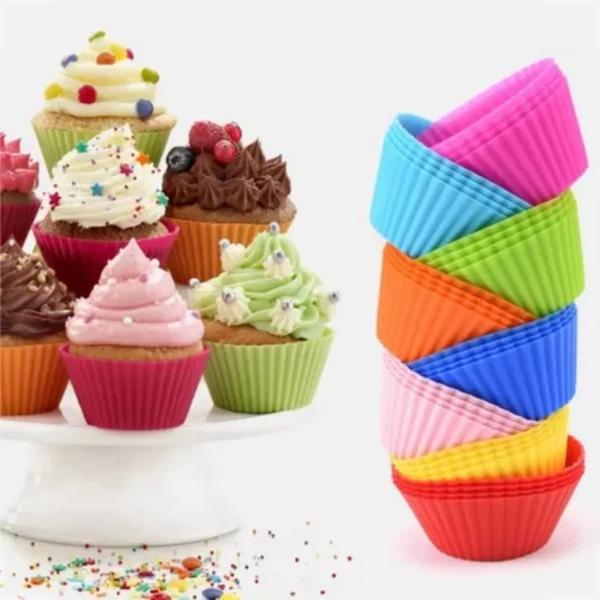 Imagem de Kit 12 Com Formas de Silicone Mini Cupcake Bolo Assadeira