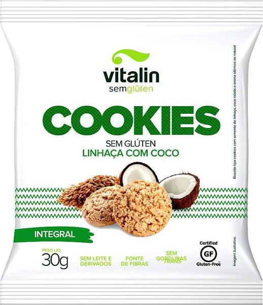 Imagem de Kit 12 Cookie Vegano Sem Glúten Linhaça com Coco Vitalin 30g