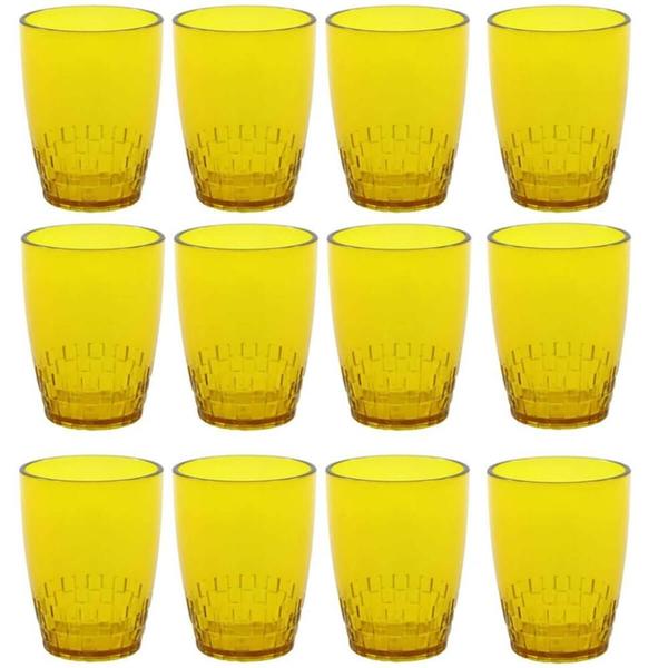 Imagem de Kit 12 Copos Crippa 300ml Plástico Amarelo Água Suco Refrigerante Escolar Lanche