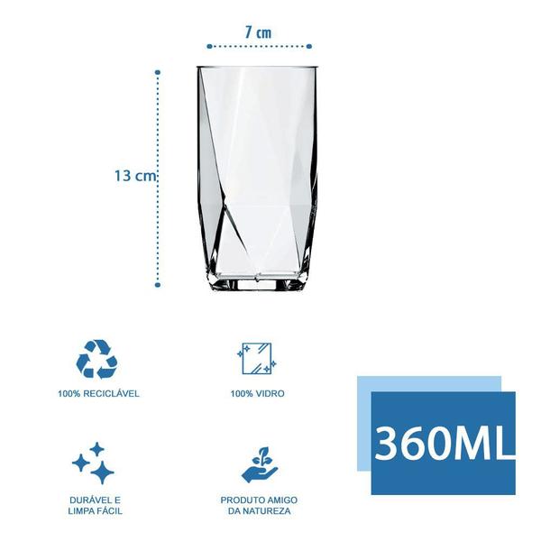 Imagem de kit 12 Copos De Vidro Lond Drink 360ML Topazio Transparente