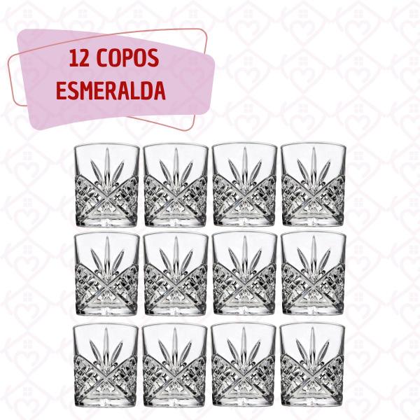 Imagem de Kit 12 Copos de Vidro para Whisky Jogo Linha Esmeralda 340ml