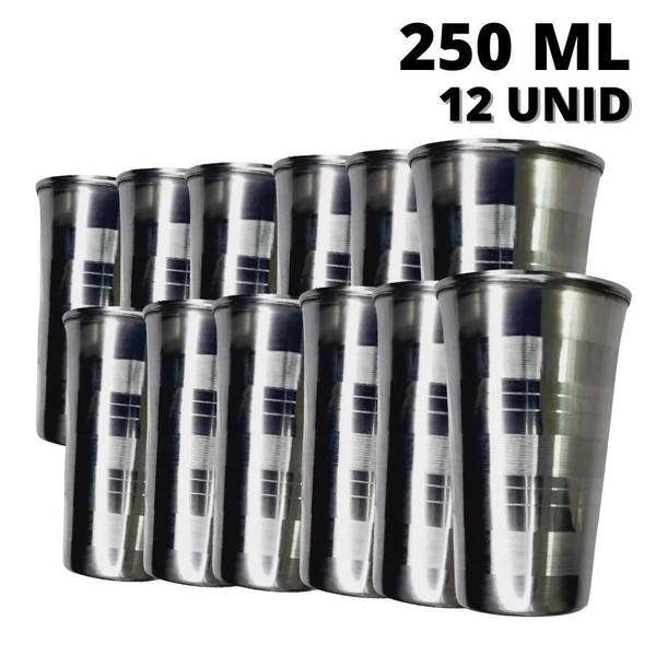 Imagem de Kit 12 Copos Inox Resistentes Para Cerveja Água E Suco 250Ml