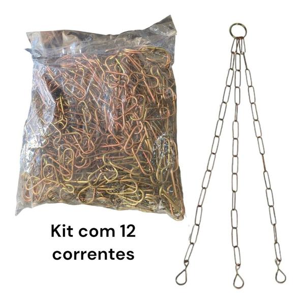 Imagem de Kit 12 Correntes Tripla 60 Cm Aço Dourado Vasos Pendentes RESISTENTE E REFORÇADO