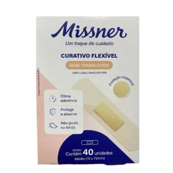 Imagem de Kit 12 Curativo Flexível Bege 1,9cm X 7,5cm 40Un - Missner