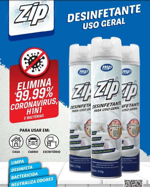 Imagem de Kit 12 desinfetante uso geral casa e pet elimina 99% bacterias e virus spray zip 350ml my place