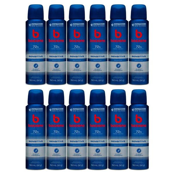 Imagem de Kit 12 Desodorante Bozzano Sensitive Sem Perfume Aerosol Antitranspirante 48h 150ml cada