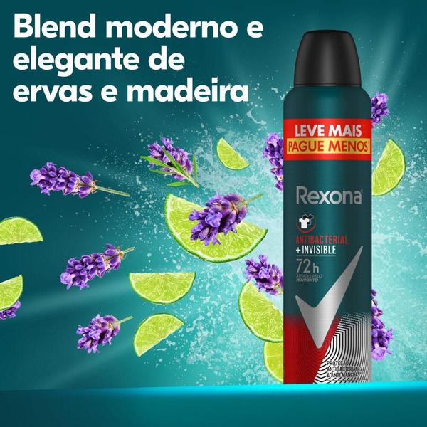 Imagem de Kit 12 Desodorantes Antitranspirantes Aerosol Masculino Rexona Antibacterial + Invisible 72h 250ml