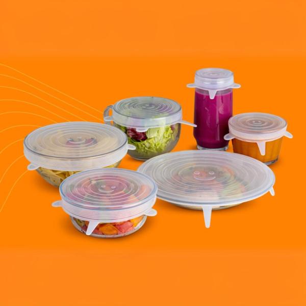 Imagem de Kit 12 Diferentes Tampas De Silicone Veda Alimentos Redondas