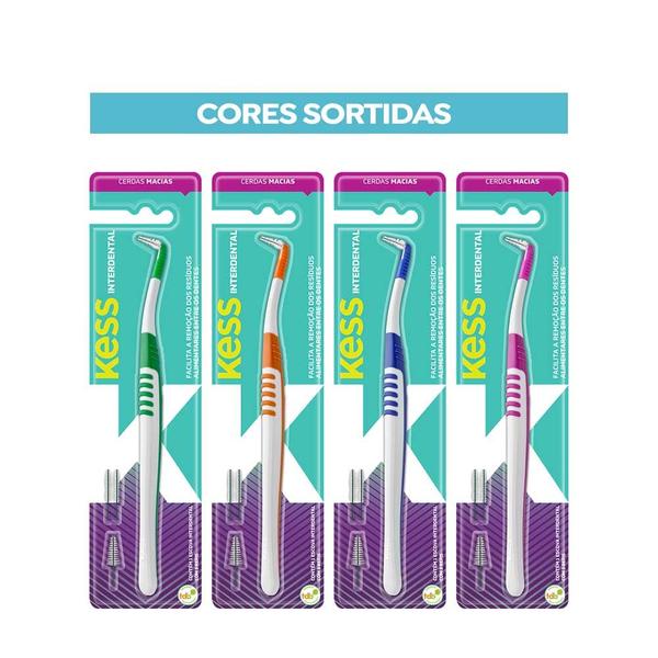 Imagem de Kit 12 Escova Interdental Cônica para Aparelho e Próteses com 48 Refis Cerdas Macias Kess