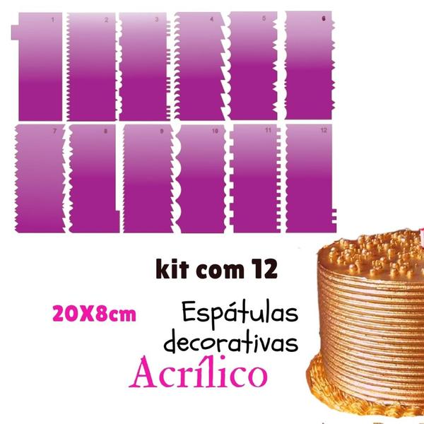 Imagem de Kit 12 espátulas decorativas para bolo 20x8 cm confeitaria  es2