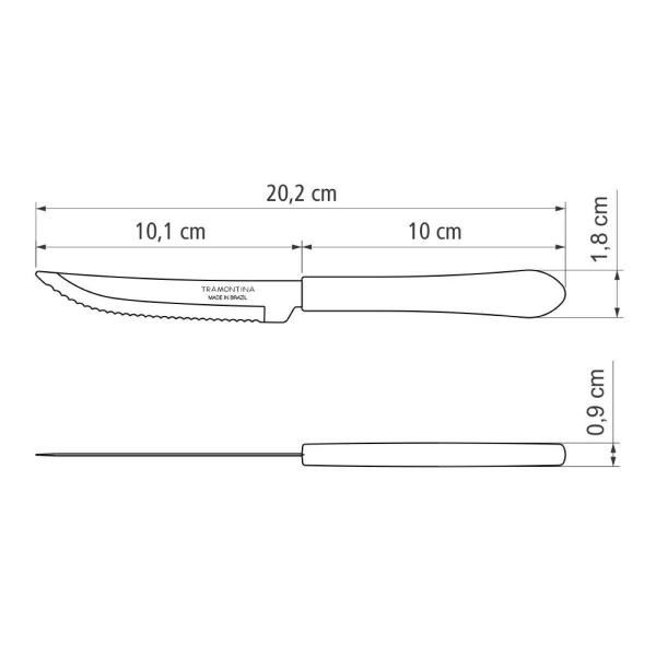 Imagem de Kit 12 Facas Mesa Churrasco Tramontina Leme Inox Cabo Preto