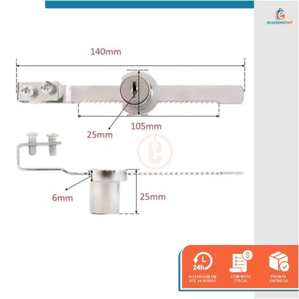 Imagem de Kit 12 Fechadura Jacaré Vitrine Vidro 140mm