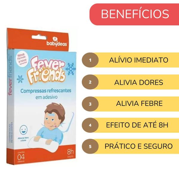 Imagem de Kit 12 Fever Friends Adesivos Refrescantes Alivio Febre Bebê