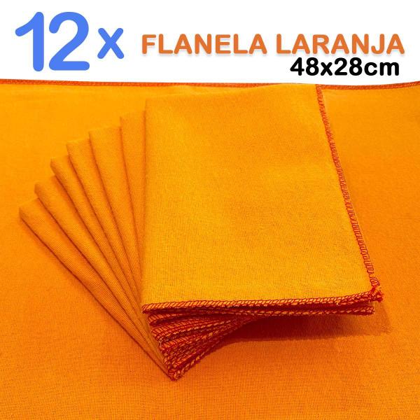 Imagem de Kit 12 Flanela Laranja para Limpeza 100% Algodão Lustrar Móveis Tirar Pó 48x28cm