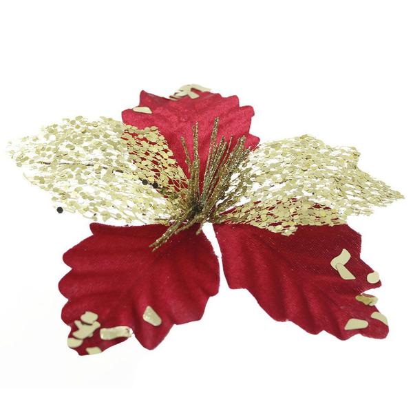 Imagem de Kit 12 Flor De Natal Vermelha Artificial Com Brilho 19cm