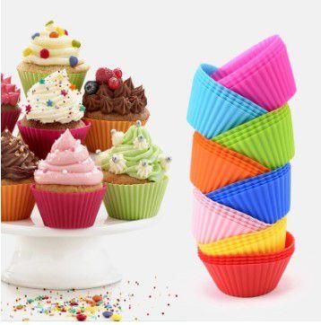 Imagem de Kit 12 Formas Silicone Mini Cupcake Bolo Muffin  pão de queijo Assadeira Airfryer Forno Forninho