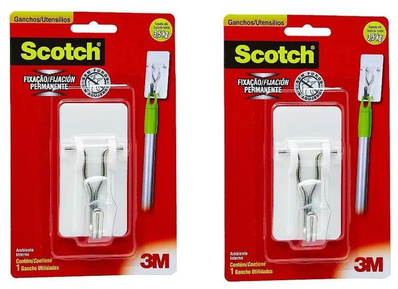 Imagem de Kit 12 Gancho Adesivo Scotch 3m Para Utensílios Suporta Ate 3,5kg