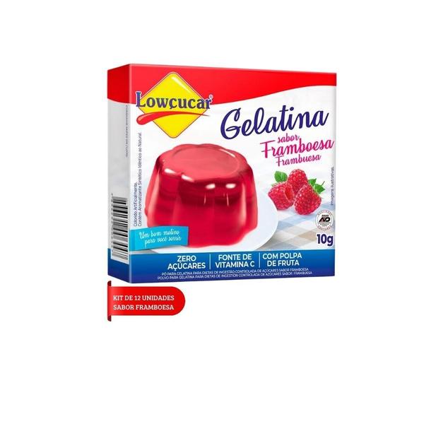 Kit 12 gelatina framboesa zero acucar baixo teor de sodio nao contem gluten lowcucar 10g - Lowçucar Imagem de Kit 12 gelatina framboesa zero acucar baixo teor de sodio nao contem gluten lowcucar 10g