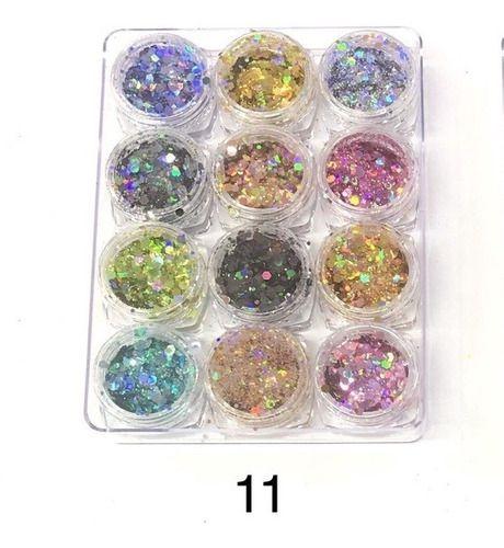 Imagem de Kit 12 Glitter Pó Acrílico Lantejoula Uv Para Decoração