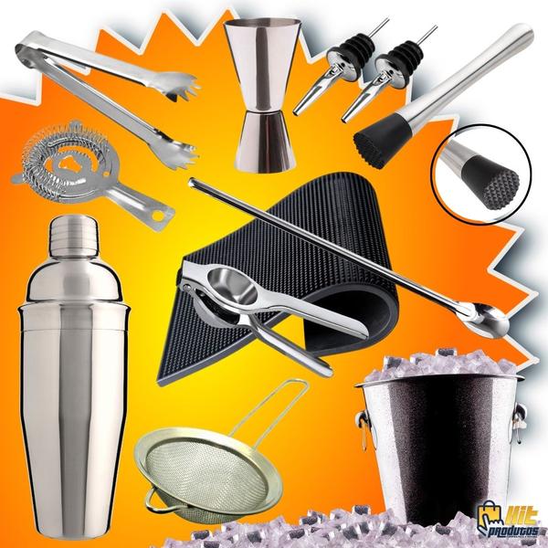 Imagem de Kit 12 Itens - Coqueteleira Profissional 750ml Tudo Inox