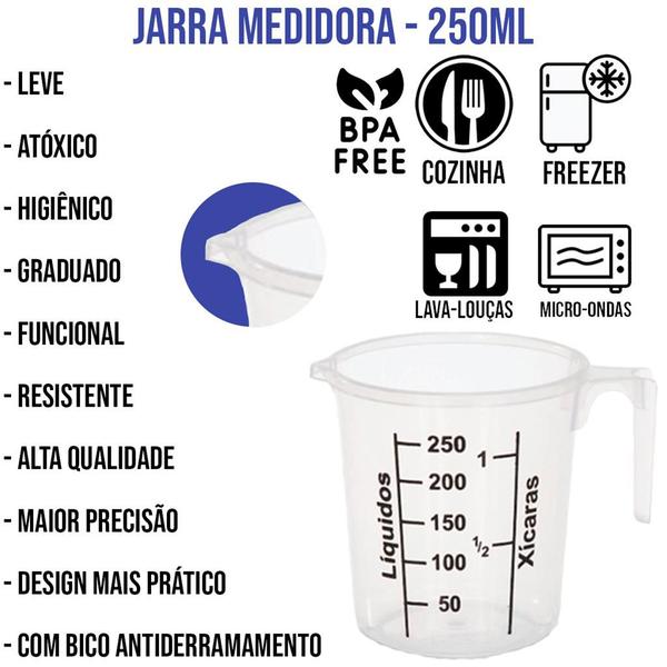 Imagem de Kit 12 Jarra Plástica Graduada 250ml Para Receitas Padaria