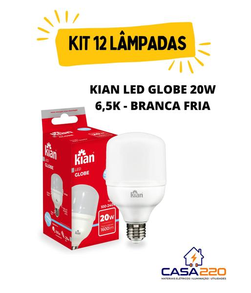 Imagem de Kit 12 Lâmpadas Led 20W E27 6500K Branca Fria Bivolt Kian