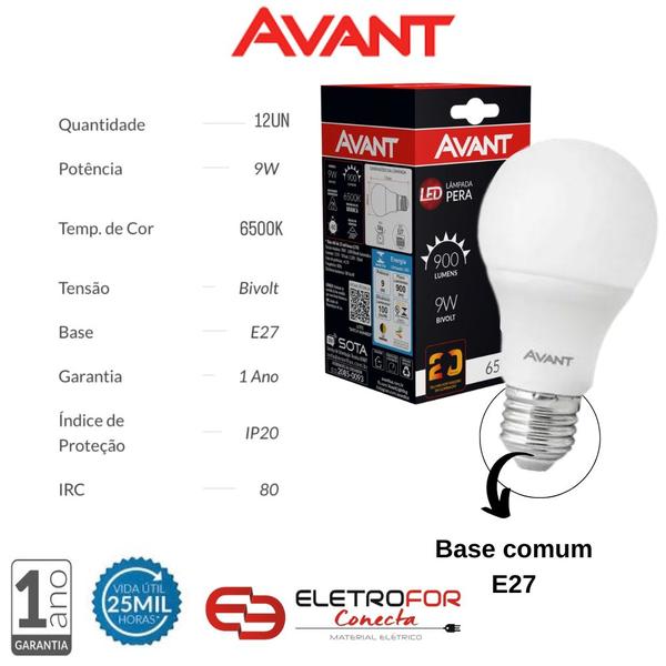 Imagem de Kit 12 Lâmpadas Led 9w 6500k Bivolt Branco Frio Econômica - Avant