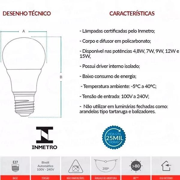 Imagem de Kit 12 Lâmpadas Led 9w Bulbo Soquete E27 Bivolt Branco Frio