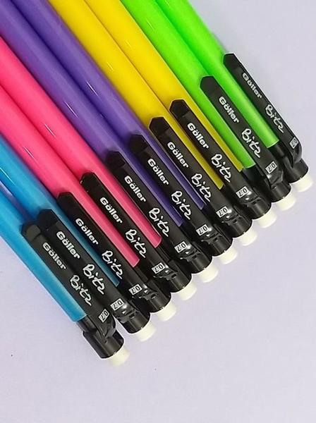 Imagem de Kit 12 lapiseiras 0.7mm neon com borracha papelaria moderna