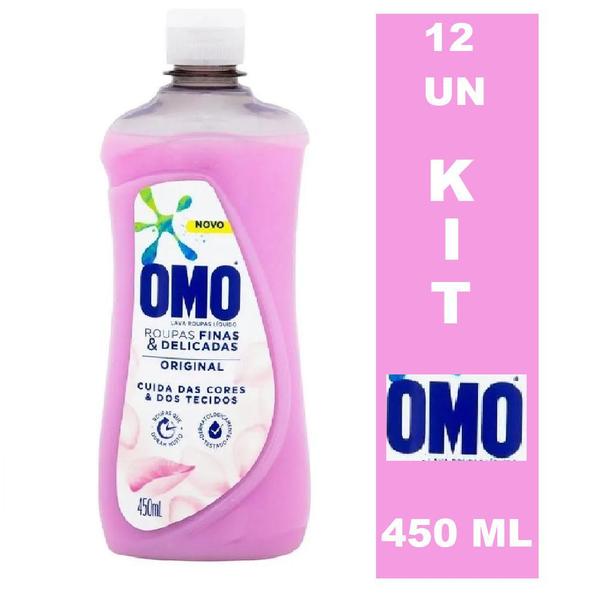 Imagem de Kit 12 Lava Roupas Líquido OMO Roupa Delicada Original 450ml