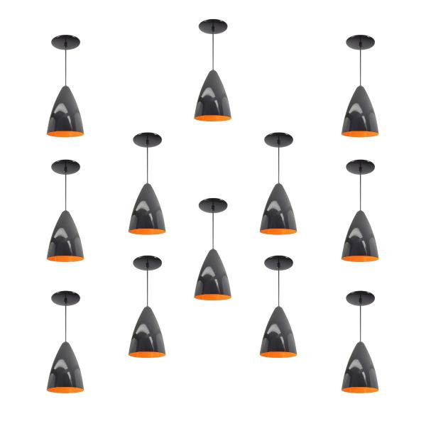 Kit 12 Luminária Pendente Bala Nova Com Interior Laranja Com Fiação 110/220v - Luminárias Navarro Imagem de Kit 12 Luminária Pendente Bala Nova Com Interior Laranja Com Fiação 110/220v