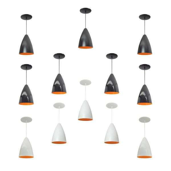 Kit 12 Luminária Pendente Bala Nova Com Interior Laranja Com Fiação 110/220v - Luminárias Navarro Imagem de Kit 12 Luminária Pendente Bala Nova Com Interior Laranja Com Fiação 110/220v