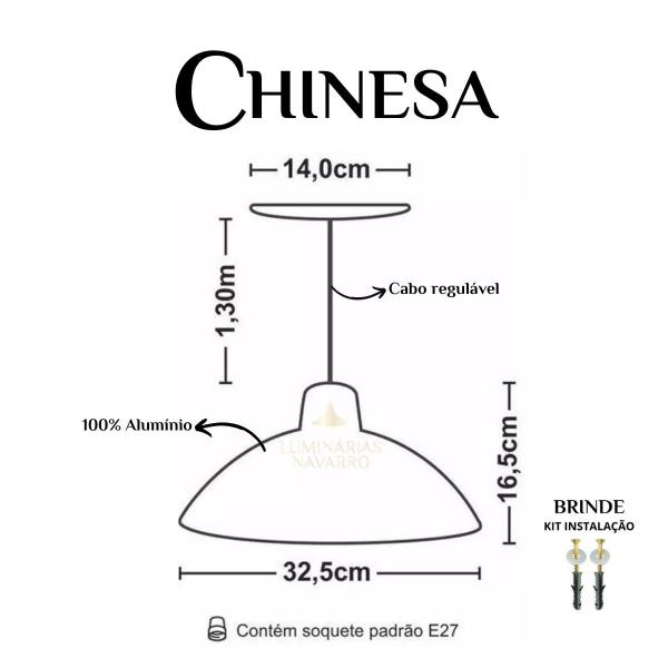 Imagem de Kit 12 Luminária Pendente Chinesa 33cm Interior Cobre Com Fiação 110/220v