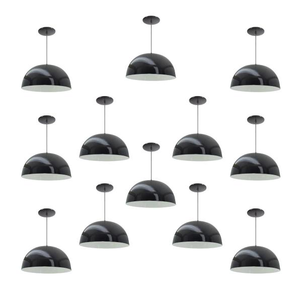Kit 12 Luminária Pendente Meia Lua 24cm Com Interior Branco Brilho Fiação 110/220v - Luminárias Navarro Imagem de Kit 12 Luminária Pendente Meia Lua 24cm Com Interior Branco Brilho Fiação 110/220v
