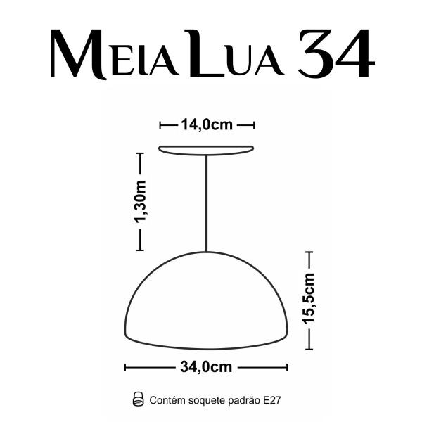 Imagem de Kit 12 Luminária Pendente Meia Lua 34cm Com Interior Amarelo Com Fiação 110/220v