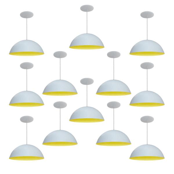 Kit 12 Luminária Pendente Meia Lua 34cm Com Interior Amarelo Com Fiação 110/220v - Luminárias Navarro Imagem de Kit 12 Luminária Pendente Meia Lua 34cm Com Interior Amarelo Com Fiação 110/220v