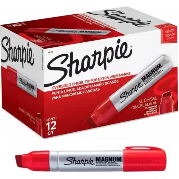 Imagem de Kit 12 Marcador Permanente Sharpie Magnum Chanfrada Vermelho