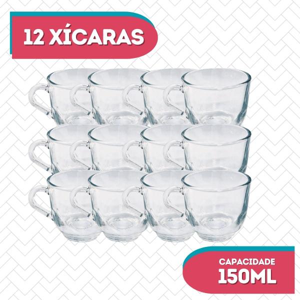 Imagem de Kit 12 Melhores Xicaras De Cafe/ Cha 150ML Vidro Transparente